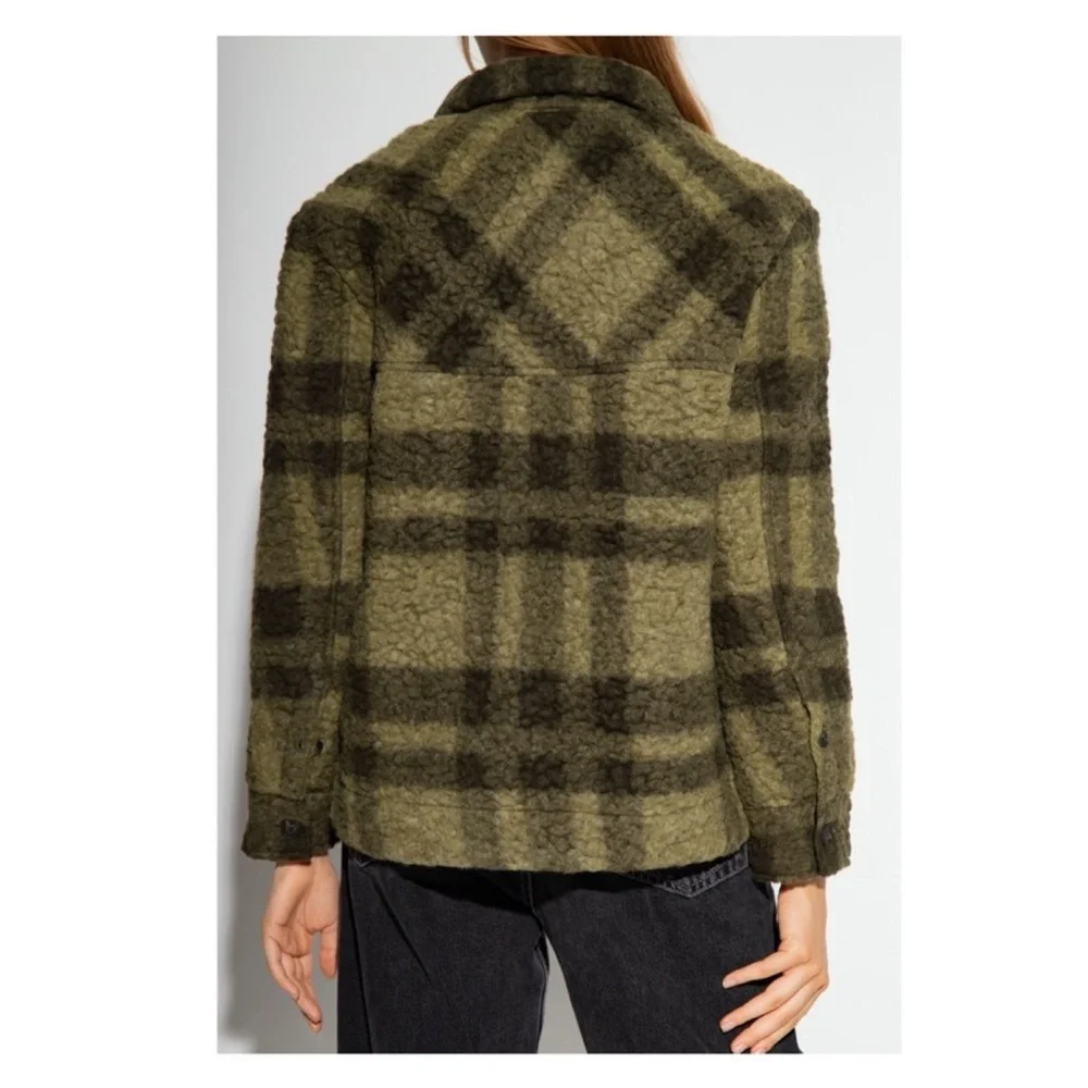 New!  ALL SAINTS Rosey Check Khaki Green Plaid Wool Blend Overshirt Jacket - Picture 4 of 10